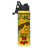 Metallic water bottle with safety lid, 850ml aluminum
