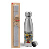 Easter Set, metallic Inox water bottle (750ml) & aromatic flat Easter candle (30cm) (GRAY)