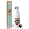 Easter Set, metallic stainless steel water bottle (750ml) & aromatic flat Easter candle (30cm) (TURQUOISE)