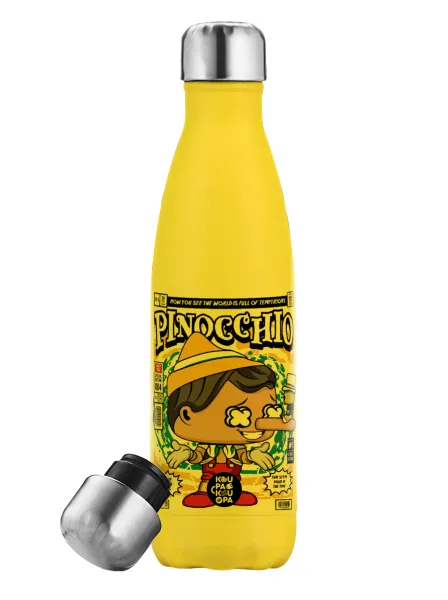 Pinocchio — Yellow Stainless Steel Metallic Thermos, double-walled, 500ml
