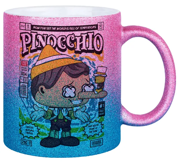 Pinocchio — Κούπα Χρυσή/Μπλε Glitter, κεραμική, 330ml