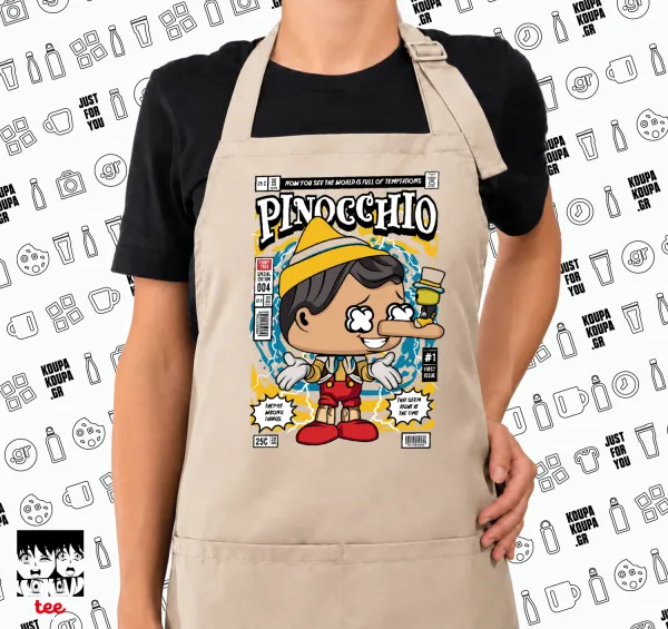 Pinocchio — SAND long full-length chef's cooking apron with pockets (adult, sand, one size)