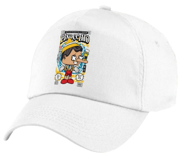 Pinocchio — Πεντάφυλλο καπέλο Λευκό, 100% Βαμβακερό (Twill), με ρύθμιση, unisex