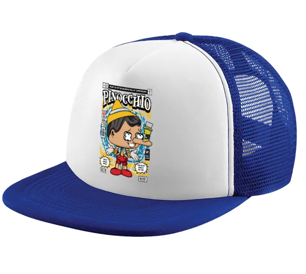 Pinocchio — Adult Soft Trucker Hat with Blue/White Mesh (POLYESTER, ADULT, UNISEX, ONE SIZE)