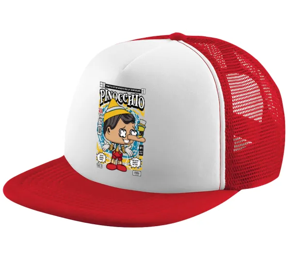 Pinocchio — Καπέλο παιδικό Soft Trucker με Δίχτυ ΚΟΚΚΙΝΟ/ΛΕΥΚΟ (POLYESTER, ΠΑΙΔΙΚΟ, ONE SIZE)