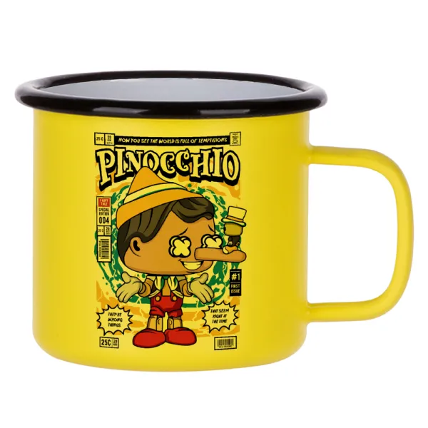 Pinocchio — Κούπα Μεταλλική εμαγιέ ΜΑΤ Κίτρινη 360ml