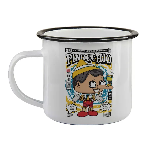Pinocchio — Enamel mug with black rim, 360ml