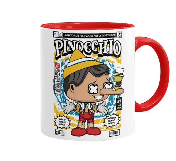 Pinocchio — Κούπα χρωματιστή κόκκινη, κεραμική, 330ml