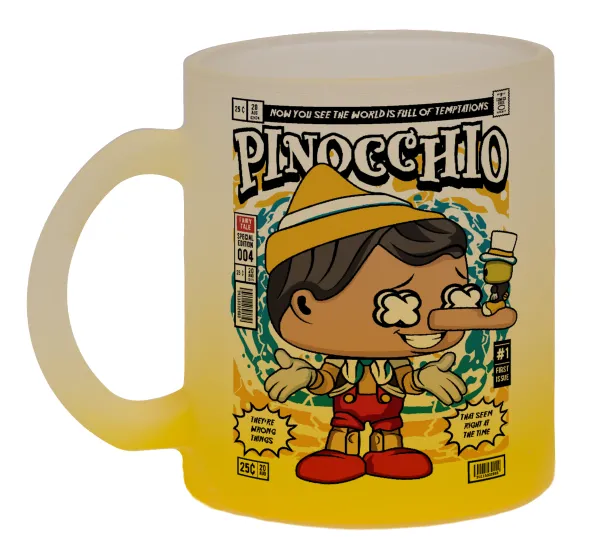 Pinocchio — Κούπα γυάλινη δίχρωμη με βάση το κίτρινο ματ, 330ml