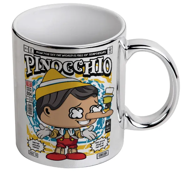 Pinocchio — Κούπα κεραμική, ασημένια καθρέπτης, 330ml