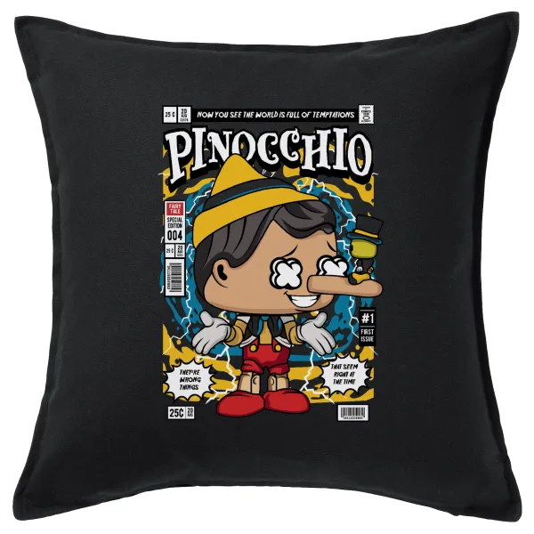 Pinocchio — Μαξιλάρι καναπέ Μαύρο 100% βαμβάκι, περιέχεται το γέμισμα (50x50cm)