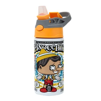 Pinocchio, Παιδικό παγούρι θερμό, ανοξείδωτο, με καλαμάκι ασφαλείας, Πορτοκαλί/Γκρι (360ml) BPA-FREE
