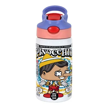 Pinocchio, Παιδικό παγούρι θερμό, ανοξείδωτο, με καλαμάκι ασφαλείας, ροζ/μωβ (350ml)