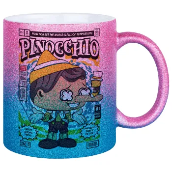Pinocchio, Κούπα Χρυσή/Μπλε Glitter, κεραμική, 330ml