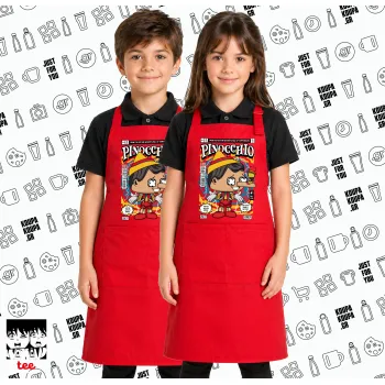 Pinocchio, Κόκκινη ΠΑΙΔΙΚΗ Ποδιά μακριά Σεφ ολόσωμη με τσέπες