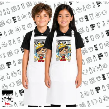 Pinocchio, Λευκή ΠΑΙΔΙΚΗ Ποδιά μακριά Σεφ ολόσωμη με τσέπες