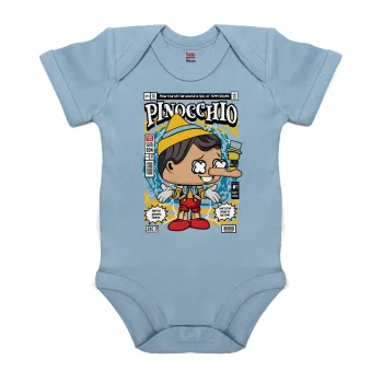 Pinocchio, Βρεφικό φορμάκι μωρού, 0-18 μηνών, Μπλε, 100% Organic Cotton, κοντομάνικο