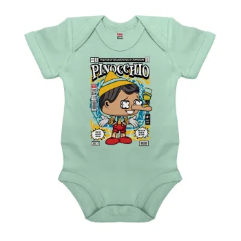 Pinocchio, Βρεφικό φορμάκι μωρού, 0-18 μηνών, mint (Μέντα), 100% Organic Cotton, κοντομάνικο