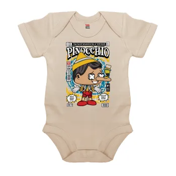 Pinocchio, Βρεφικό φορμάκι μωρού, 0-18 μηνών, Natural (Εκρού), 100% Organic Cotton, κοντομάνικο