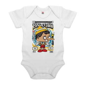 Pinocchio, Βρεφικό φορμάκι μωρού, 0-24 μηνών, ΛΕΥΚΟ, 100% Organic Cotton, κοντομάνικο