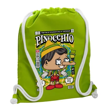 Pinocchio, Τσάντα πλάτης πουγκί GYMBAG LIME GREEN, με τσέπη (40x48cm) & χονδρά κορδόνια