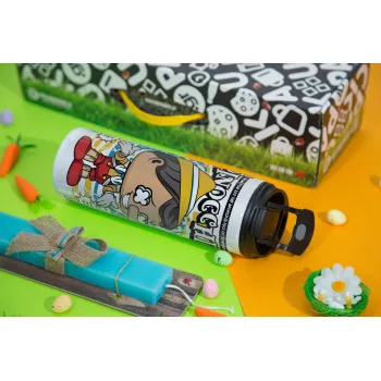 Pinocchio, Easter candle,Travel Tumbler 2 Lids, with metal straw & cleaning brush & aromatic flat candle (30cm) (BLUE)