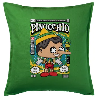 Pinocchio, Μαξιλάρι καναπέ Πράσινο 100% βαμβάκι, περιέχεται το γέμισμα (50x50cm)