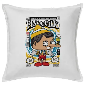 Pinocchio, Μαξιλάρι καναπέ ΛΕΥΚΟ 100% βαμβάκι, περιέχεται το γέμισμα (50x50cm)