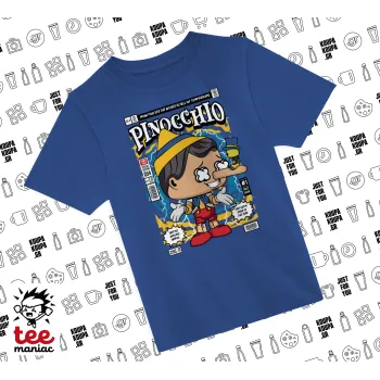 Pinocchio, Παιδικό T-Shirt ΜΠΛΕ από 100% βαμβάκι, για κάθε μέρα. Vegan & OEKO-TEX πιστοποιημένο.