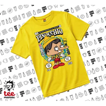 Pinocchio, yellow childrens T-Shirt made of 100% cotton, for every day. Vegan & OEKO-TEX certified.