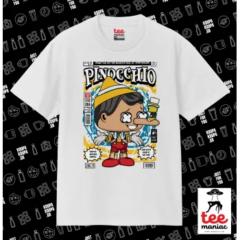 Pinocchio, Κλασικό T-Shirt, διπλής ραφής, χωρίς πλευρικές ραφές ΛΕΥΚΟ από 100% βαμβάκι. Vegan & OEKO-TEX πιστοποιημένο.