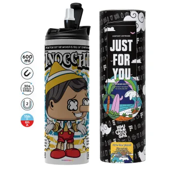 Pinocchio, Tumbler ποτήρι θερμό ΓΚΡΙ από ανοξείδωτο ατσάλι 600ml