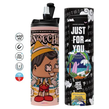 Pinocchio, Tumbler ποτήρι θερμό ΡΟΖ από ανοξείδωτο ατσάλι 600ml