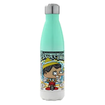 Pinocchio, Μεταλλικό παγούρι θερμός Πράσινο/Λευκό (Stainless steel), διπλού τοιχώματος, 500ml