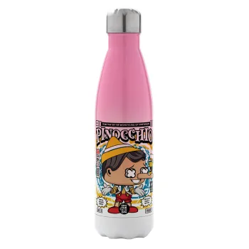 Pinocchio, Metal mug thermos Pink/White (Stainless steel), double wall, 500ml