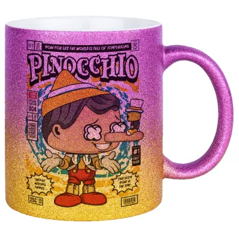 Pinocchio, Κούπα Χρυσή/Ροζ Glitter, κεραμική, 330ml
