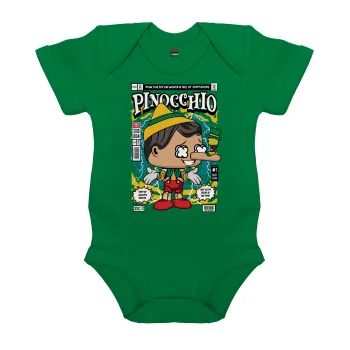 Pinocchio, Βρεφικό φορμάκι μωρού, ΠΡΑΣΙΝΟ, 100% Organic Cotton, κοντομάνικο