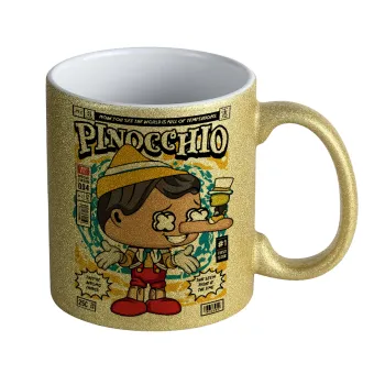 Pinocchio, Κούπα Χρυσή Glitter που γυαλίζει, κεραμική, 330ml