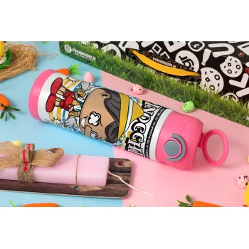 Pinocchio, Πασχαλινή Λαμπάδα με Παιδικό παγούρι θερμό, ανοξείδωτο, με καλαμάκι ασφαλείας, ΡΟΖ (500ml)