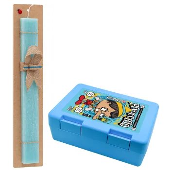 Pinocchio, Easter Set, children's snack container BLUE & Easter aromatic flat candle (30cm) (TURQUOISE)