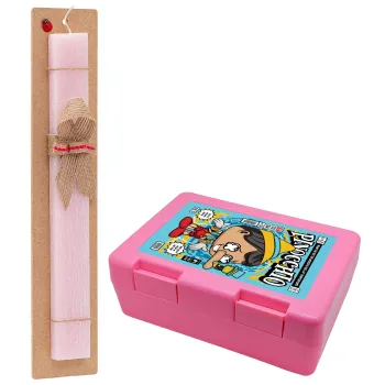 Pinocchio, Easter Set, children's snack container PINK & scented flat Easter candle (30cm) (PINK)