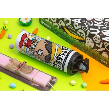 Pinocchio, Easter candle,Travel Tumbler 2 Lids, with metal straw & cleaning brush & aromatic flat candle (30cm) (PINK)