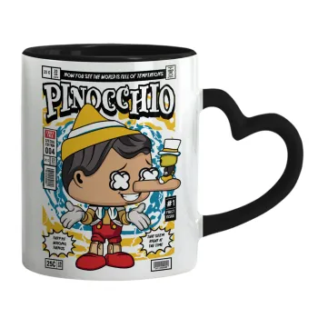 Pinocchio, Κούπα καρδιά χερούλι μαύρη, κεραμική, 330ml