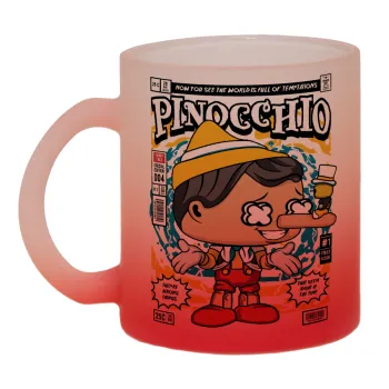 Pinocchio, Κούπα γυάλινη δίχρωμη με βάση το κόκκινο ματ, 330ml