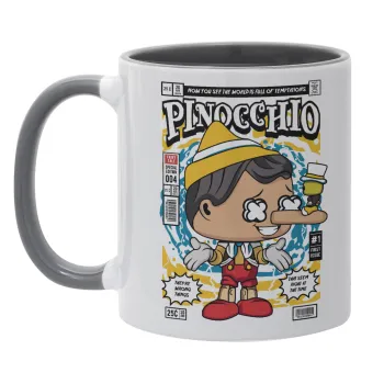 Pinocchio, Κούπα χρωματιστή γκρι, κεραμική, 330ml