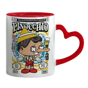 Pinocchio, Mug heart red handle, ceramic, 330ml