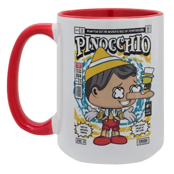 Pinocchio, Κούπα Mega 15oz, κεραμική Κόκκινη, 450ml