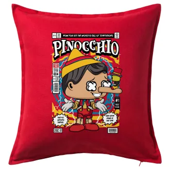 Pinocchio, Μαξιλάρι καναπέ Κόκκινο 100% βαμβάκι, περιέχεται το γέμισμα (50x50cm)