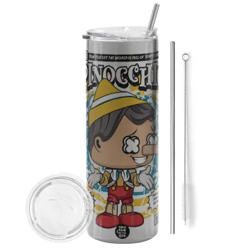 Pinocchio, Tumbler stainless steel Silver 600ml, with metal straw & cleaning brush