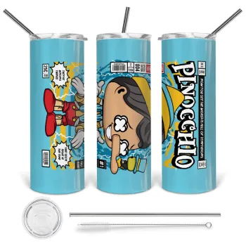 Pinocchio, Tumbler ποτήρι θερμό από ανοξείδωτο ατσάλι 600ml, με μεταλλικό καλαμάκι & βούρτσα καθαρισμού